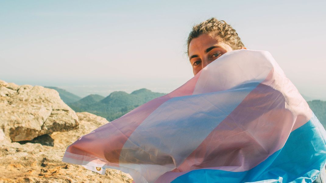 Trans Pride Flag in Hellblau, Rosa und Weiß.